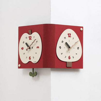 wozoom Living Room Minimalist Double-Sided Wall Clock Corner Decorative Clock, Red Medium, Red Large, Beige Large