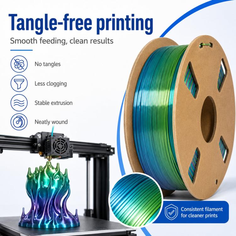 Silk Rainbow PLA Filament 1.75mm 1kg Spool Magic Color Shifting Shiny Gradient 3D Printing Material