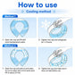 Blue neck cooling wrap and cap shown with cooling method diagram layout