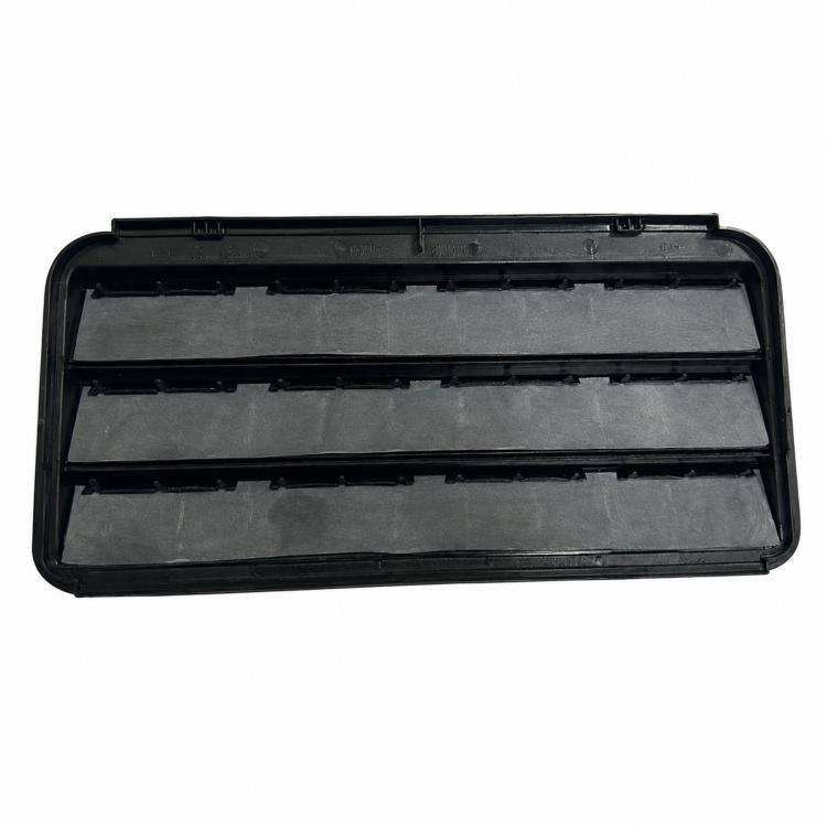 Black rear fender air vent grille with three horizontal slat sections, rectangular frame