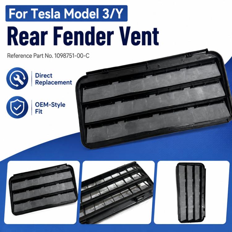 Black rear fender vent insert with horizontal slats and molded rectangular housing