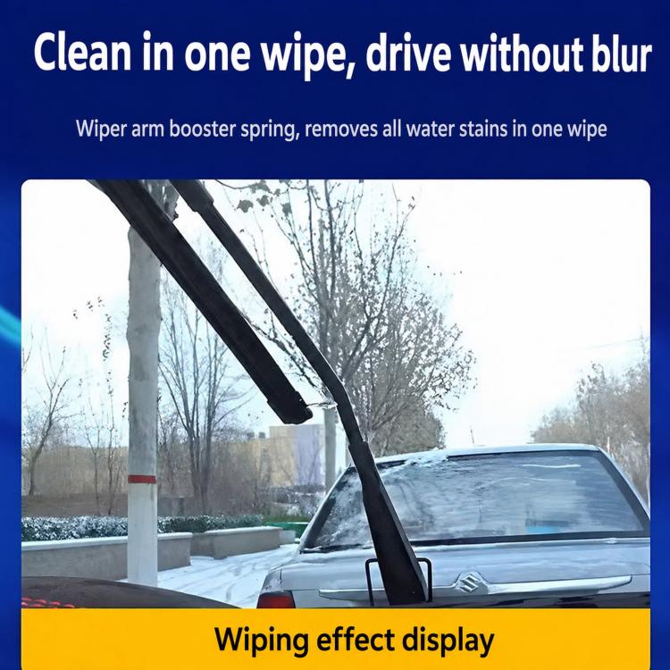 Metal wiper arm booster spring on windshield wiper blade, black with red tip