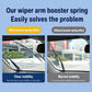 Two windshield wiper arm views, one with metal booster spring and red tip