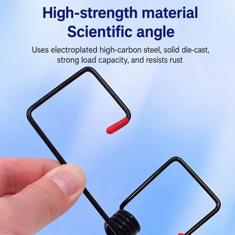 Metal wiper arm booster spring held in hand, black frame with red tip and coil