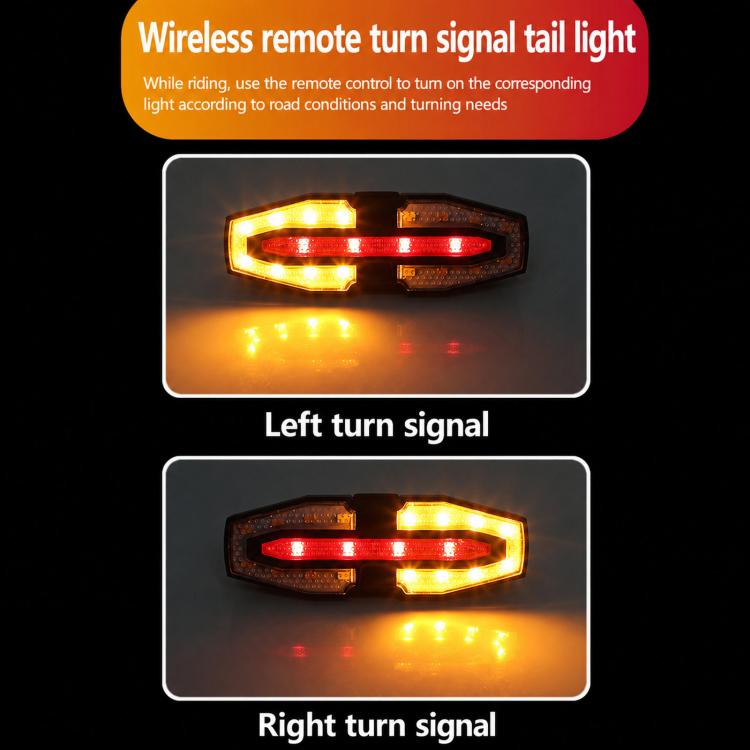 Bicycle remote turn signal tail light, amber turn side illumination with red warning center