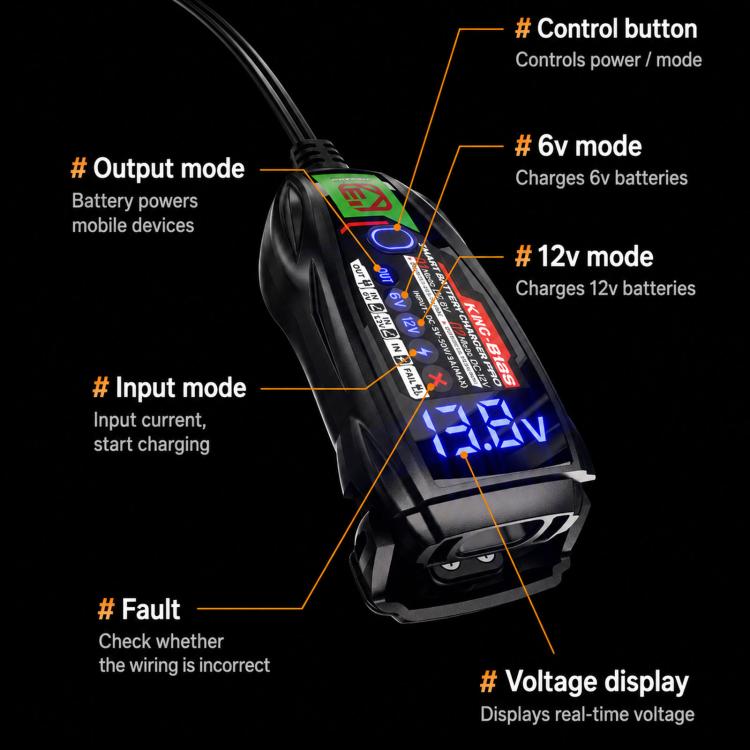 6V/12V Motorcycle Battery Charger With Digital Display Screen, Kewig B12S