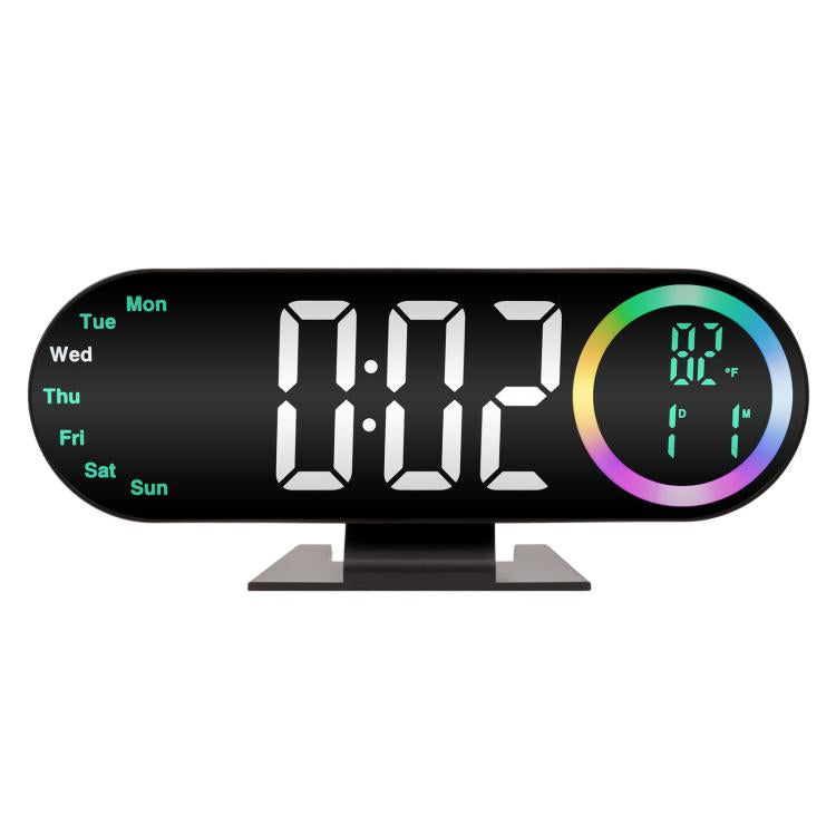 RGB Mirror Digital Alarm Clock With LED Night Light Temperature Week Display