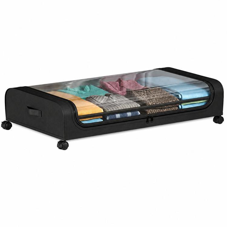 Underbed Storage Containers With Wheels Rolling Under Bed Organizer With Clear Lid