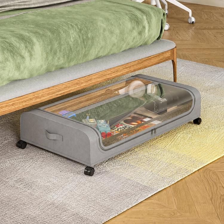 Underbed Storage Containers With Wheels Rolling Under Bed Organizer With Clear Lid