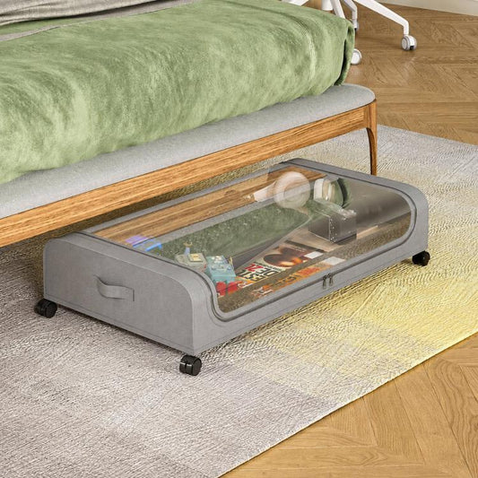 Underbed Storage Containers With Wheels Rolling Under Bed Organizer With Clear Lid