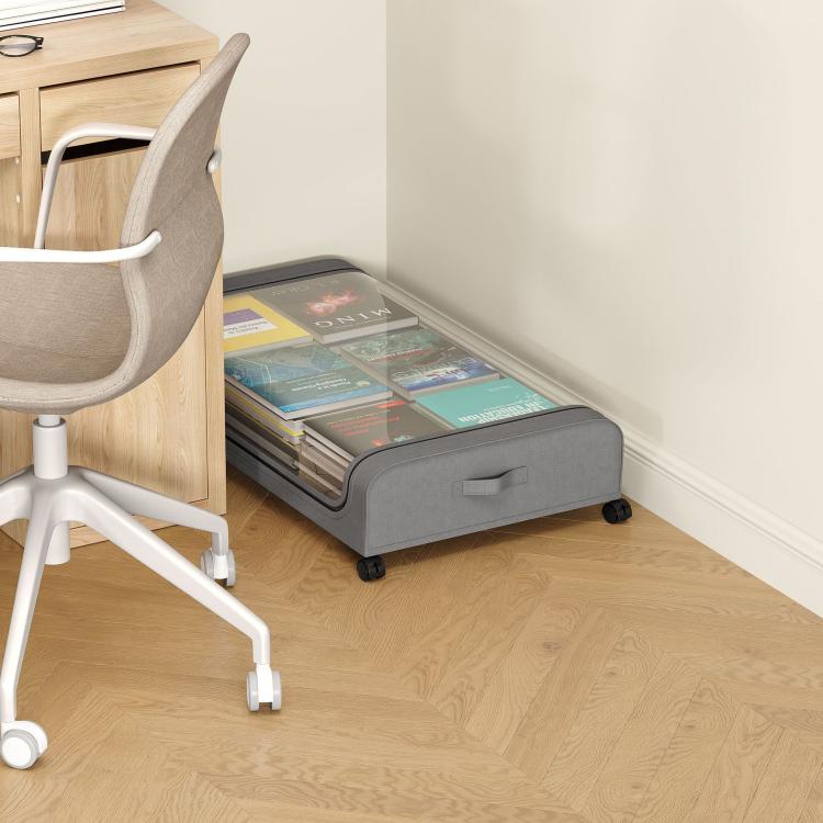 Underbed Storage Containers With Wheels Rolling Under Bed Organizer With Clear Lid