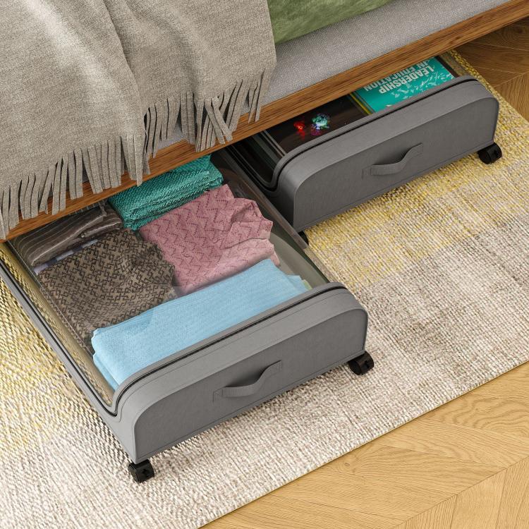 Underbed Storage Containers With Wheels Rolling Under Bed Organizer With Clear Lid