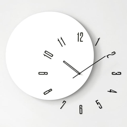 Wall clock with white dial, black hour markers, and black hands