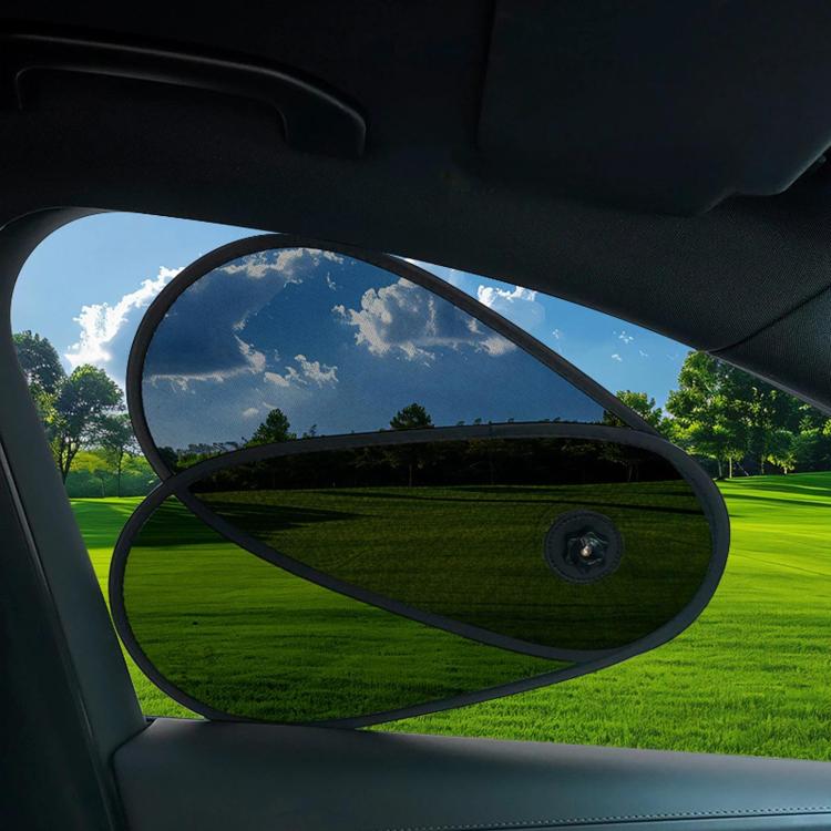 Black oval suction-mounted car window sunshade with central suction cap