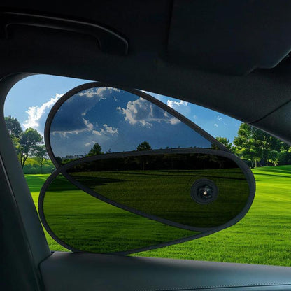 Black oval suction-mounted car window sunshade with central suction cap