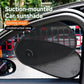 Black rotatable suction-mounted car window sunshade covering the side window