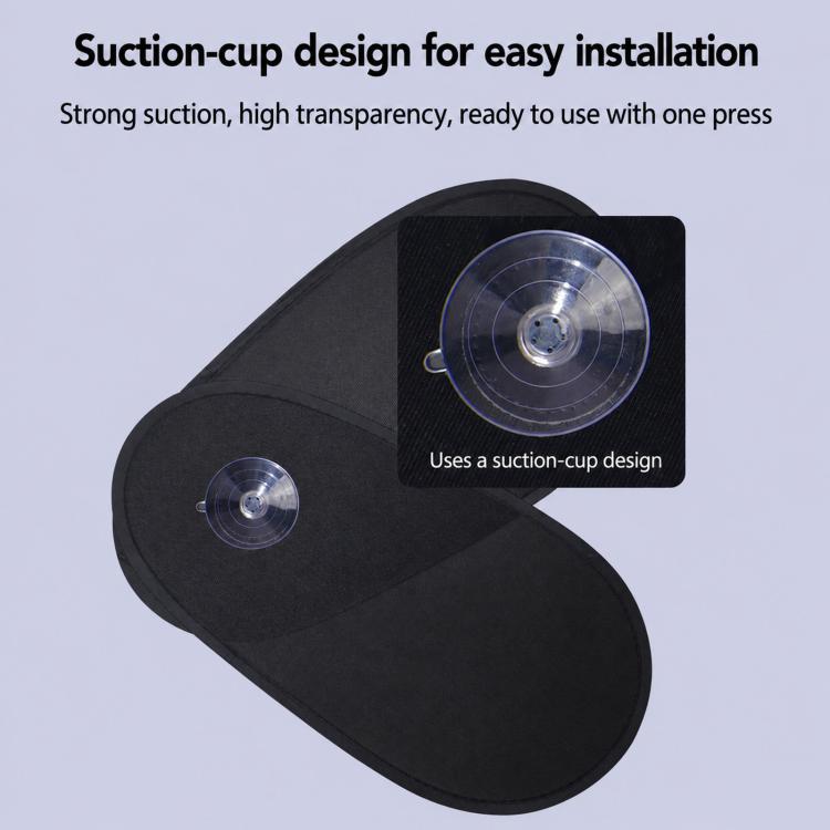Black car sunshade with clear suction cup mount for easy one-press installation