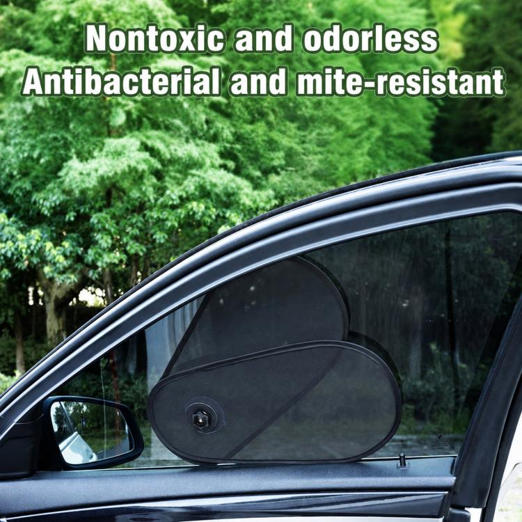 Black oval car window sunshade installed on the side window glass