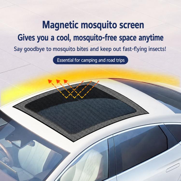 Car sunroof magnetic mesh screen covering glass roof opening