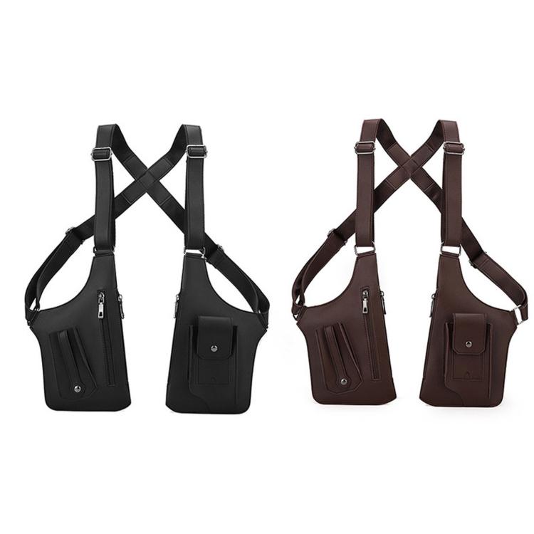 Two-color chest rig crossbody bag set: black and brown PU leather harness bags