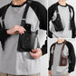 Black PU leather chest rig crossbody bag with front pocket and adjustable strap