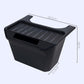 Black rear seat storage box with ribbed tray and curved flip lid