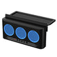 Black solar car exhaust fan housing with three blue circular ventilation fans