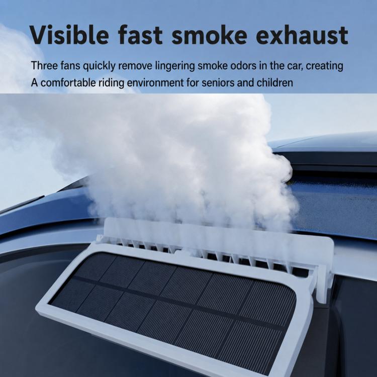 Solar car exhaust fan with top vent openings for removing smoke from the car