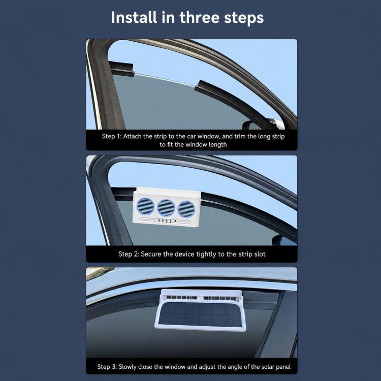 Solar car exhaust fan installation setup with window-mounted device and solar panel