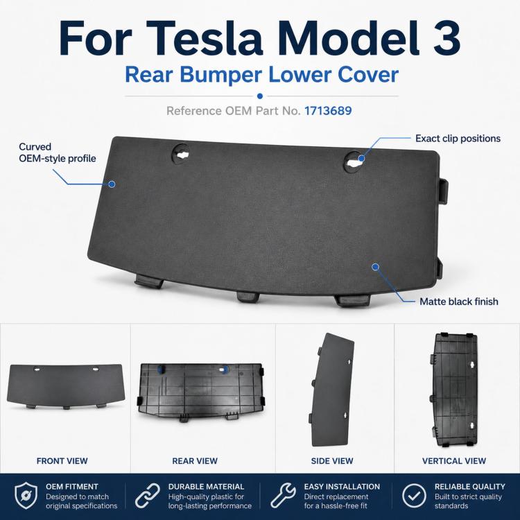 Matte black rear bumper lower cover panel with clip tabs and curved OEM-style shape