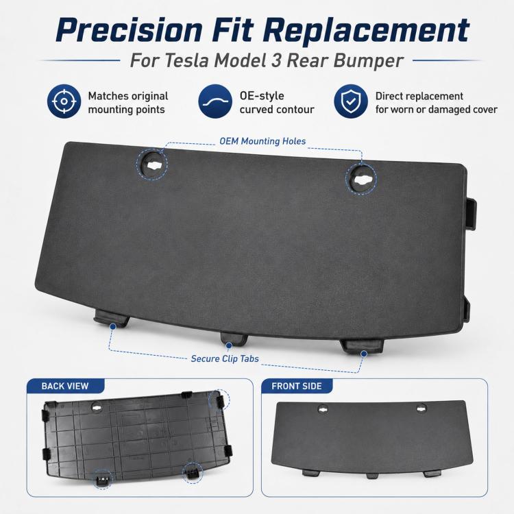 Matte black rear bumper lower cover with mounting holes and secure clip tabs for fit
