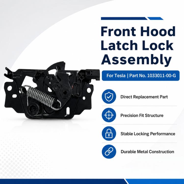 Black front hood latch lock assembly with coiled spring and bracket