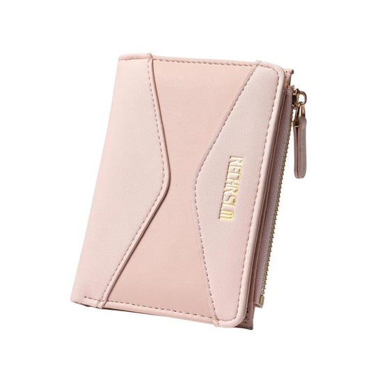 RECHRSLM 6614-2 Color Block Short Women Wallet Simple 2-Fold Student Card Holder