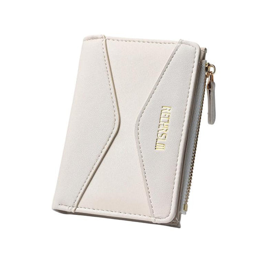 RECHRSLM 6614-2 Color Block Short Women Wallet Simple 2-Fold Student Card Holder