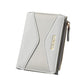 White color-block short women’s wallet card holder with gold zipper and stitched logo