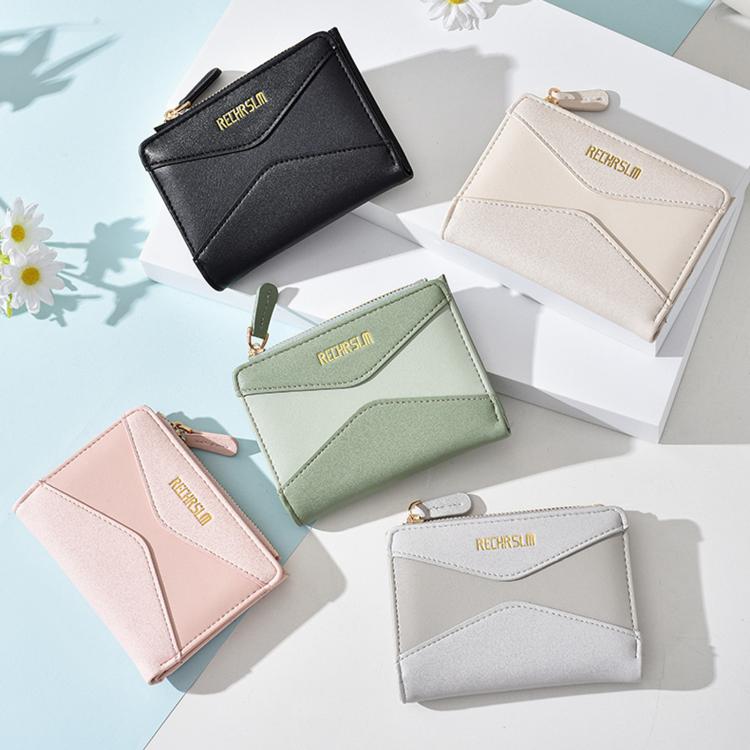 Assorted color-block women’s card holder wallets in black, cream, green, pink, and white
