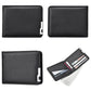 Set of black slim bifold wallets showing front and side with metal money clip