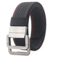 Nylon belt with automatic alloy buckle, black strap with red edge stitching and silver buckle