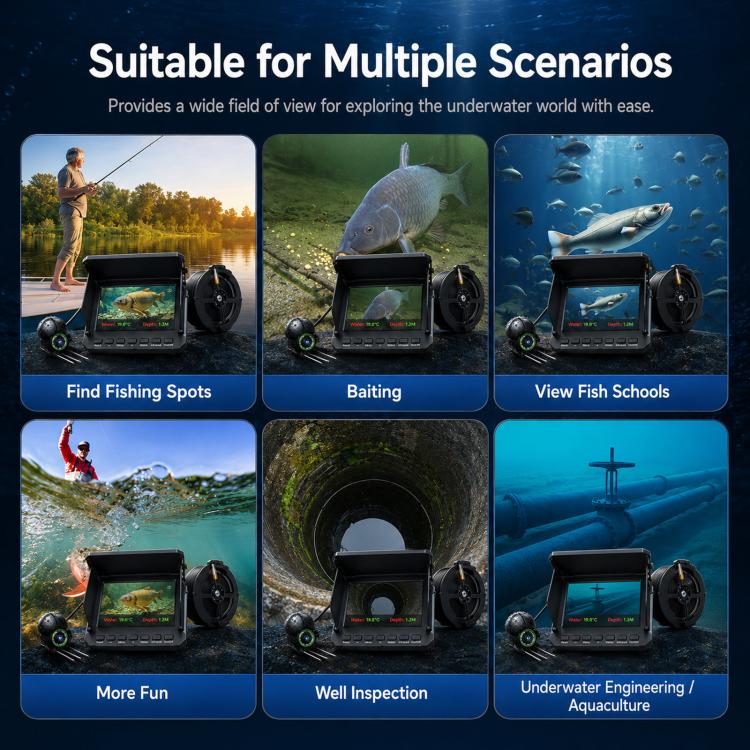 Portable underwater fish finder for fishing spot finding, baiting, and viewing