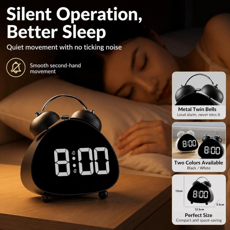 Retro Twin Bell Digital Alarm Clock Super Loud Mechanical Bell-Ringing LED Desk Clock With Backlight
