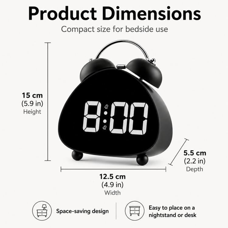 Retro Twin Bell Digital Alarm Clock Super Loud Mechanical Bell-Ringing LED Desk Clock With Backlight