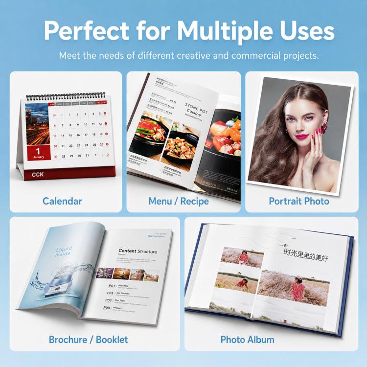 High-gloss photo paper for multiple uses, printed photos on coated sheets
