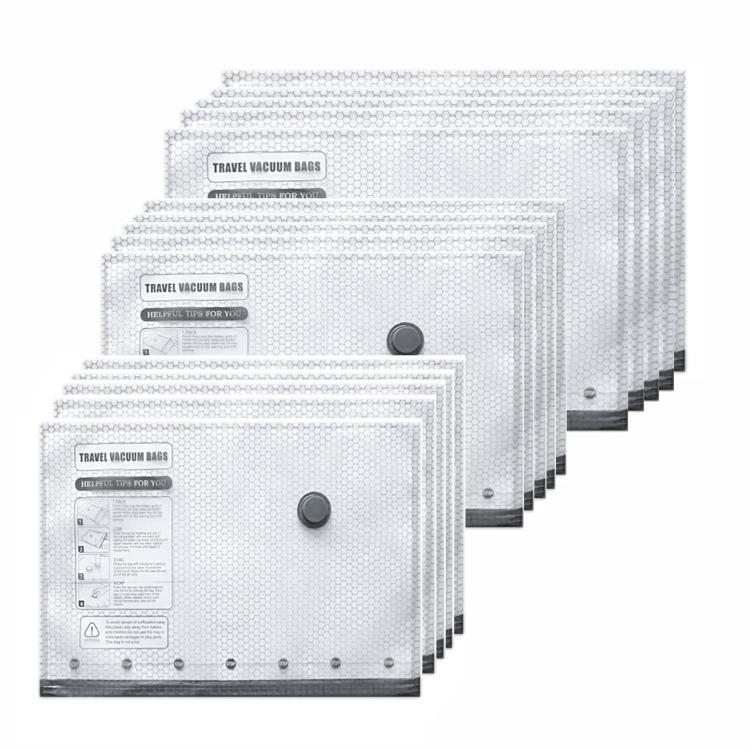 Overlapping clear vacuum bags with round valve caps and side sealing lines