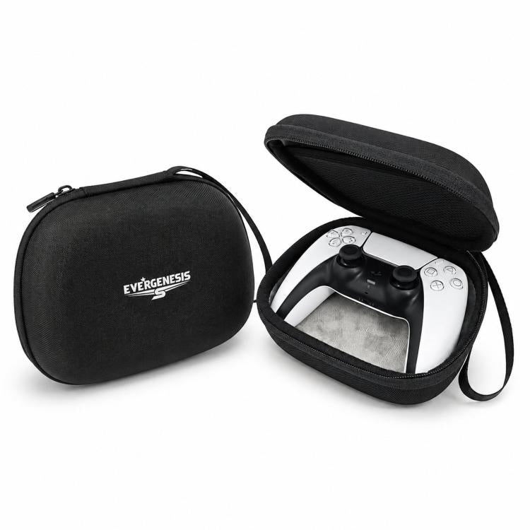 Hard-shell controller storage case in black fabric with zipper and wrist strap