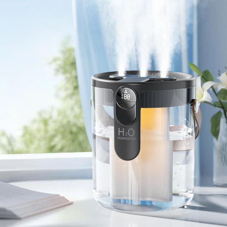 Grey 1.5L cool mist humidifier with top control panel and circular mist outlet