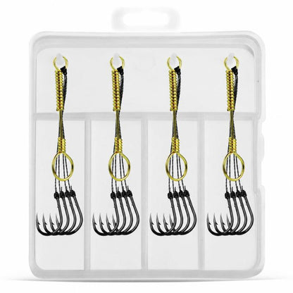 LINNHUE 4pcs /Box Carp Fishing Hooks Hand Tied High Carbon Steel Chinu Hooks With Bait Spring, No. 0.3, No. 0.5, No. 0.8, No. 1.0, No. 2.0, No. 3.0