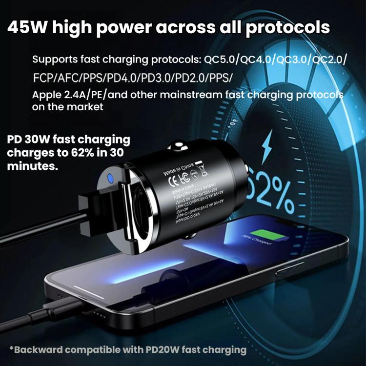 45W Type-C Mini Pull-Ring Car Fast Charger, C13-D13, C13-E13
