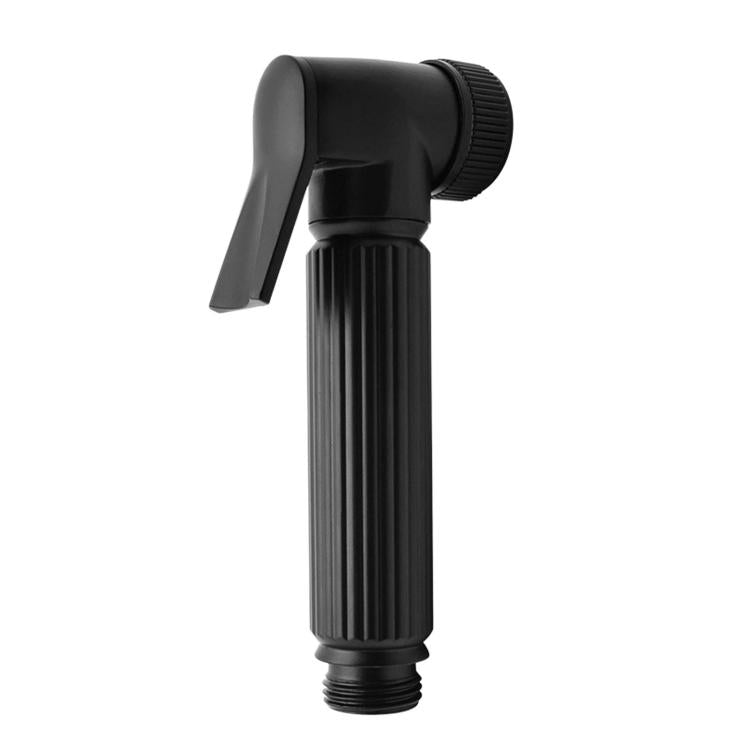 Black toilet sprayer handle with ribbed grip and spray head