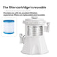 White pool filter pump with reusable filter cartridge and included accessory fittings