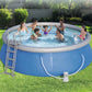 Pool filter pump placed beside an inflatable swimming pool with hose connected